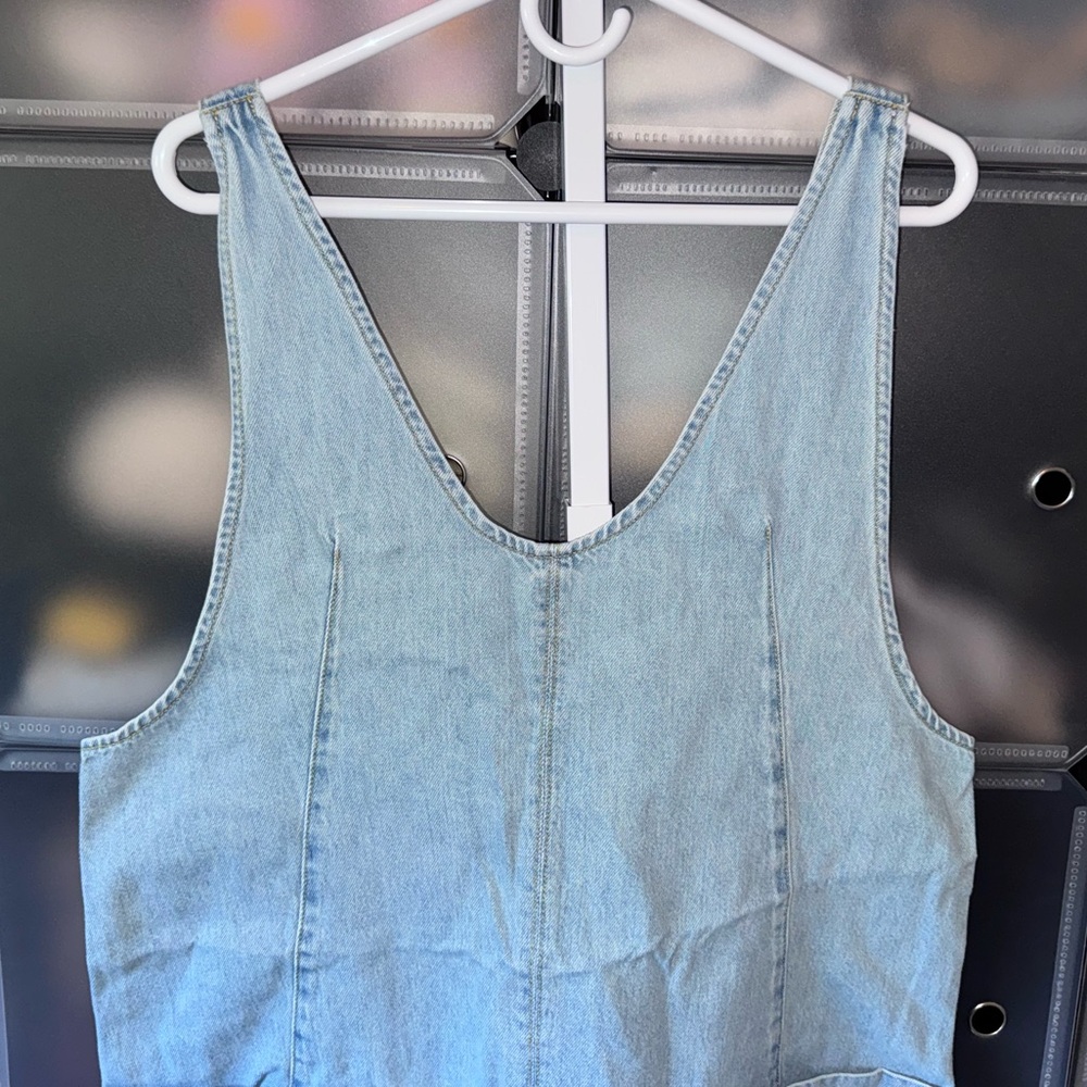 Free People We The Free Shortall Romper in Bright Eyes Blue Denim Size L - Picture 5 of 15